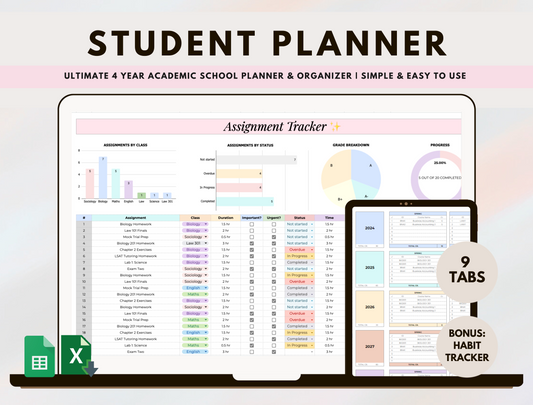 Student Planner for Excel &amp; Google Sheets